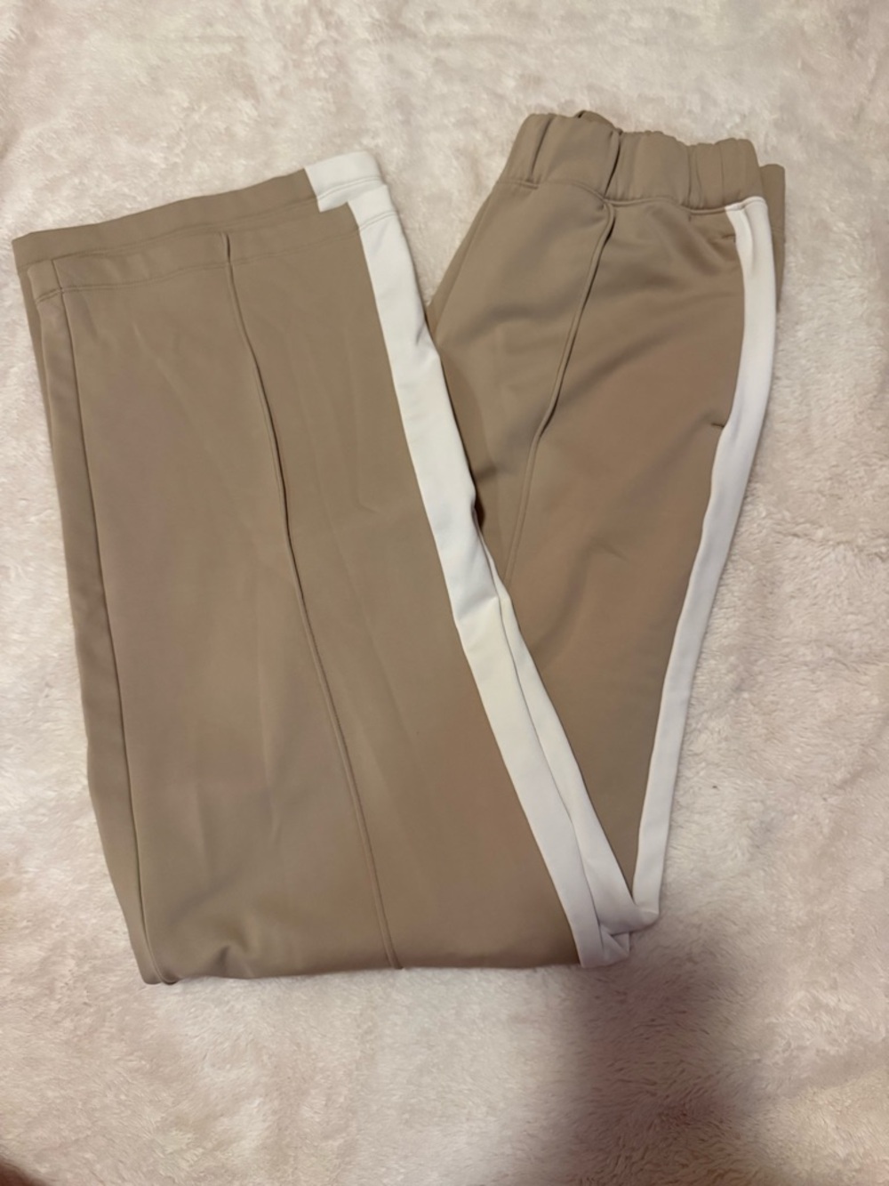 Men's Beige Track Pants with White Side Stripe